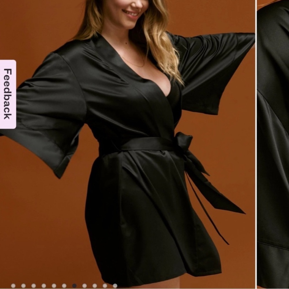 ThirdLove Black Satin Robe NEW